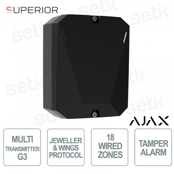 Ajax MultiTransmitter G3 Jeweler Noir : Module professionnel pour l’intégration de 18 dispositifs de sécurité