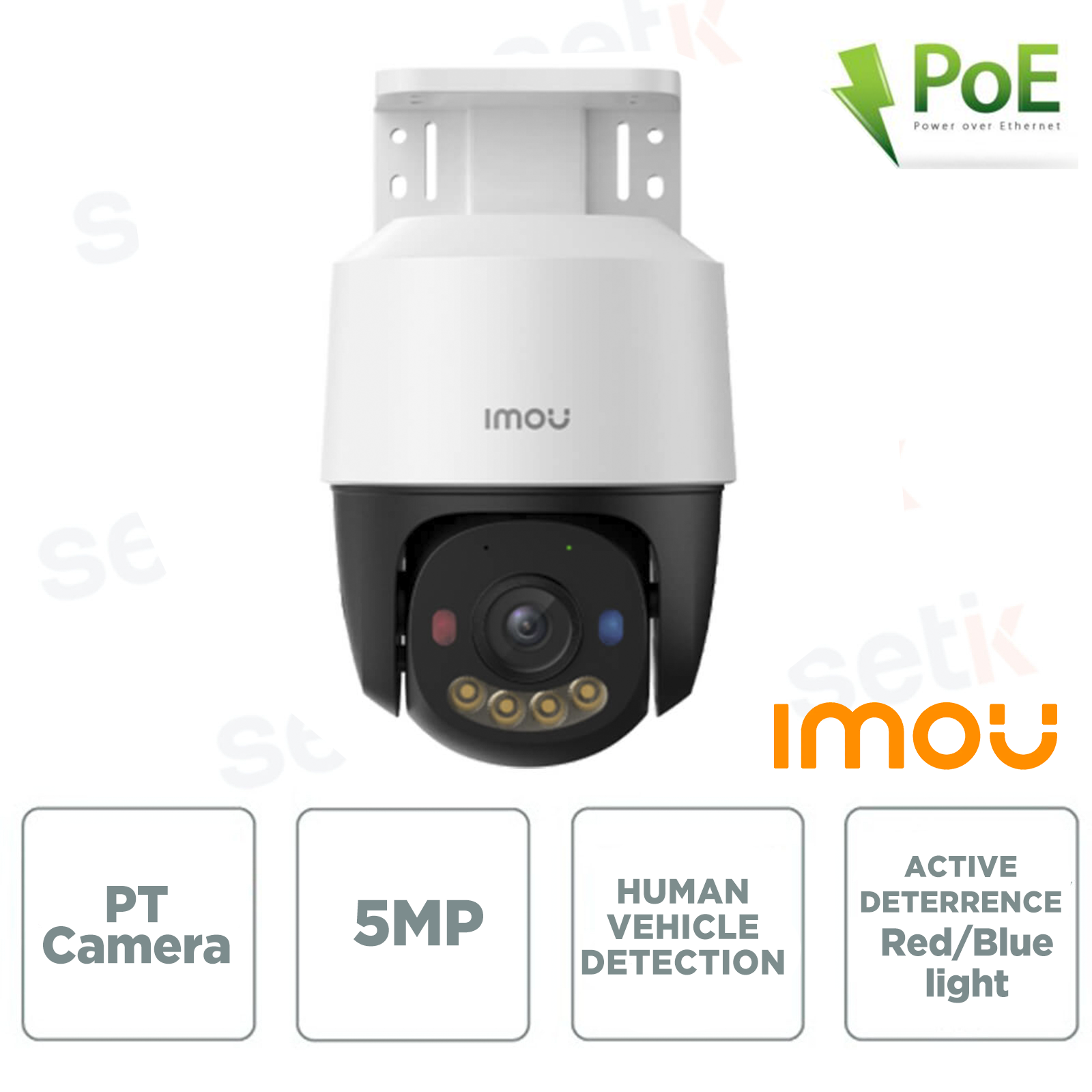Telecamera PT PoE IMOU 5MP Con AI E Deterrenza Attiva | Pan 355° Tilt 90°, Visione Notturna Colori 30m, Allarme Rosso/blu, IP67, Registrazione Su MicroSD 512GB