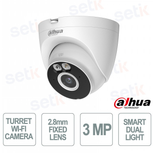 Telecamera Turret Wi-Fi 3MP con Ottica 2.8mm, Smart Dual Light, AI Human & Vehicle Detection, Wi-Fi 6, IP67 - Dahua