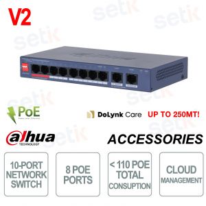 Switch PoE Cloud Managed CS4010-8GT-110 10 Porte Gigabit con 8 PoE 110W per Reti Professionali - Dahua