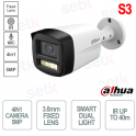 Caméra Dahua S3 5MP HDCVI avec objectif 3,6 mm, double éclairage intelligent et microphone IP67