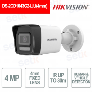 DS-2CD1043G2-LIU 4MP Bullet Camera with 4mm Lens, Smart Hybrid Light, and Integrated Audio - Hikvision