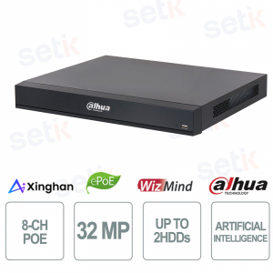 NVR5208-8P-XI/Pro WizMind AI Enregistreur vidéo réseau PoE 8 canaux avec reconnaissance faciale et sortie HDMI 8K - Dahua