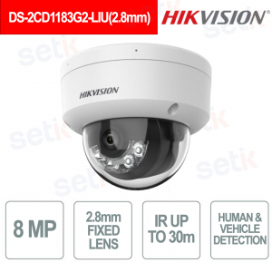 Caméra IP dôme 2,8 mm DS-2CD1183G2-LIU 8 MP IA hybride intelligente avec éclairage IP67 IK08 - Hikvision