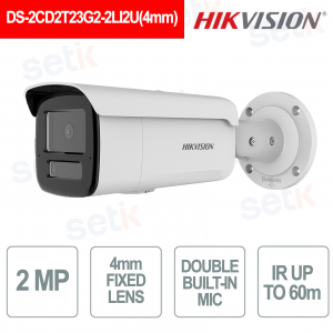 2MP Acusense IP Camera with 4mm Lens, Smart Hybrid Light, Integrated Audio, IP67 - Hikvision