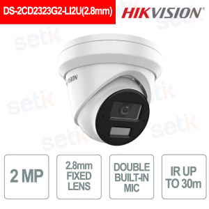 2MP Acusense 2.8mm Turret IP Camera with Smart Hybrid Light, Integrated Audio and IP67 - Hikvision