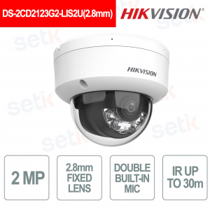 2MP AcuSense Smart Hybrid Light Audio IP Dome Camera IP67 IK10 - Hikvision