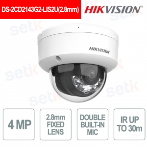 4MP AcuSense Smart Hybrid Light Audio IP Dome Camera IP67 IK10 - Hikvision