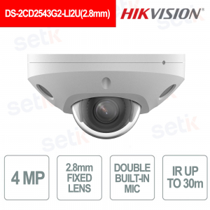 Telecamera Mini Dome IP 4MP AcuSense Smart Hybrid Light Audio IP67 - Hikvision