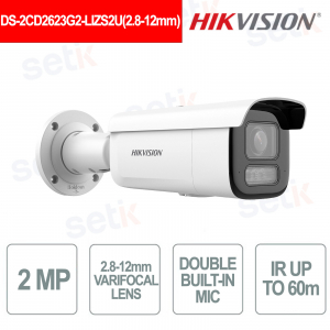 2MP Varifocal Bullet IP Camera 2.8-12mm AcuSense Smart Hybrid Light Audio IP67 IK10 - Hikvision