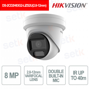 Turret IP Camera 8MP Varifocal AcuSense Smart Hybrid Light Audio IP67 IK10 - Hikvision
