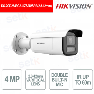 Caméra IP Bullet AcuSense 4 MP avec objectif varifocal motorisé et éclairage hybride intelligent - Hikvision