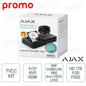 KIT AJAX SYSTEMS – NVR 8 Canali con HDMI + DomeCam Mini 8MP + HDD 1TB Omaggio Black