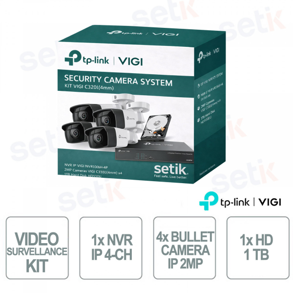 Kit videosorveglianza – 1 NVR + 4 telecamere bullet + 1 Hard disk 1TB - Vigi
