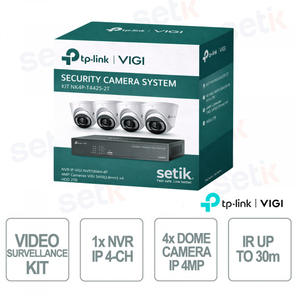 Kit TP Link VIGI NK4P-T4425-2T 4 telecamere 4MP Full Color + NVR 4 canali PoE+