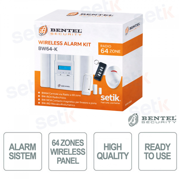 Kit Centrale Wireless Completo PIR 64 Zone - Antifurto Sicurezza - Bentel