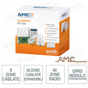 Kit antirrobo AMC - centralita híbrida 8/24 zonas cableadas - 64 radios