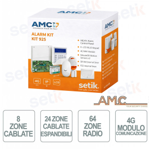 Kit antirrobo AMC - centralita híbrida 8/24 zonas cableadas - 64 radios