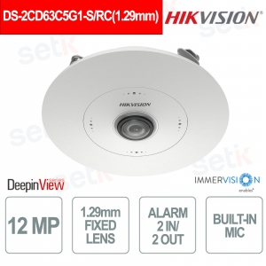 DS-2CD63C5G1-S/RC 12MP Fisheye 360° Ottica Fissa 1.29mm Deep Learning People Counting - Hikvision