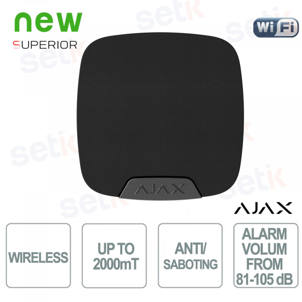 Superior HomeSiren Jeweller Black Wireless Siren 105 dB with LED, Anti-Sabotage and 2000 m Range - Ajax