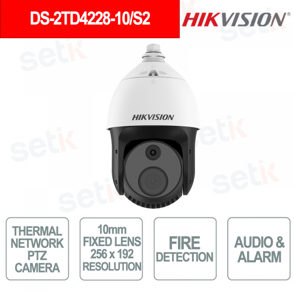 Caméra dôme thermique DS-2TD4228-10/S2 bispectrale 4 MP 32x IA avec IP66 et détection d'incendie - Hikvision