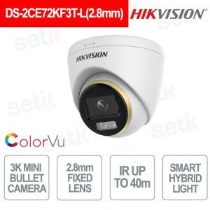 DS-2CE72KF3T-L 2.8mm 3K ColorVu Turret IP67 with WDR 130dB and Smart Hybrid Light - Hikvision
