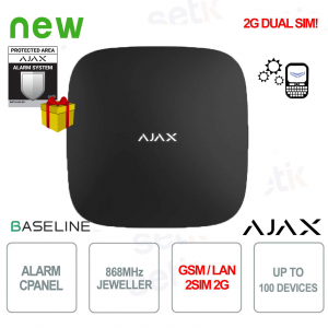 Ajax HUB 2 - Centre d'alarme GPRS / LAN 868MHz 2SIM 2G Version noire