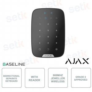 Ajax KeyPad Plus Jeweler Black: Wireless Touch Keypad with Contactless Authentication and Advanced Security