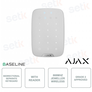 Clavier tactile sans fil Ajax KeyPad Plus Jeweler White : clavier avec authentification sans contact et sécurité avancée