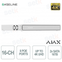 Ajax H2D8PAC 16-Channel 4K NVR with 8 PoE, AI, H.265, and 2 16TB HDDs, ONVIF, White for Professional IP Video Surveillance