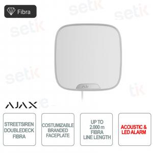 Sirène filaire à fibre optique Ajax Superior StreetSiren à deux étages avec panneau avant personnalisable - Blanc