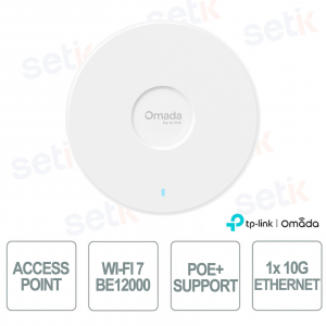 Access Point Wi-Fi 7 TP-Link Omada EAP787 Tri-Band BE12000, porta 10G PoE++, 8-stream, gestione cloud SDN, alta densità client