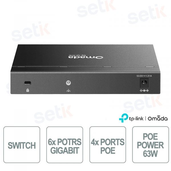 SG2206MP Switch Gigabit 6 Porte con 4 PoE+, Slot SFP, Gestione Cloud SDN e Budget PoE 63W per Reti Aziendali - Omada