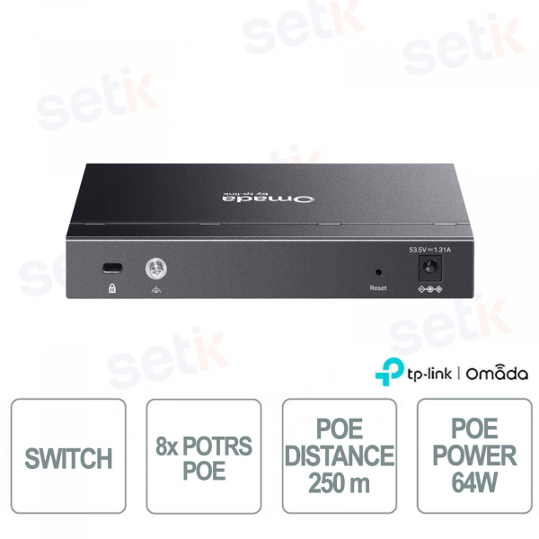 ES208GP Switch Gigabit 8 Porte PoE+ con Gestione Cloud SDN, Budget PoE 64W per Videosorveglianza - Omada