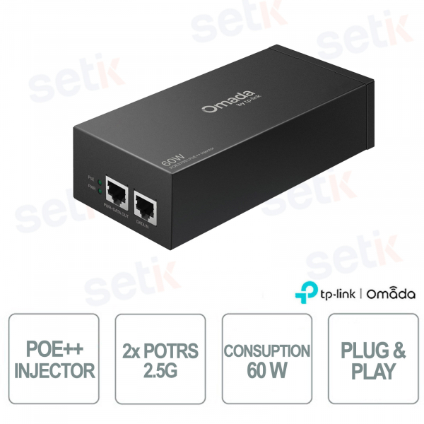 POE370S 10G PoE++ Injector with 2 RJ45 Ports, 60W Power for Access Points and IP Cameras - Omada
