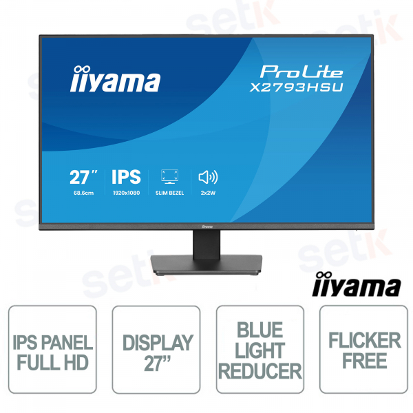 X2793HSU-B1 27" IPS Full HD 120Hz, speaker integrati, HDMI DisplayPort, USB hub, Flicker Free e Blue Light - iiyama