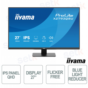 X2793QSU-B1 27" QHD IPS 75Hz, USB Hub, HDMI DisplayPort, Flicker Free, Blue Light, integrated speakers - iiyama