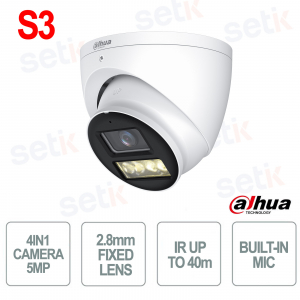 HAC-HDW1500T-IL-A S3 5MP HDCVI 2.8mm Smart Dual Light Camera with Built-in Microphone IP67 40m IR - Dahua