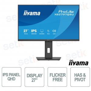 XB2797QSU-B1 27" QHD IPS 75Hz, 4-Port USB Hub, Ergonomic Stand, HDMI DisplayPort, Eye Comfort TÜV - iiyama