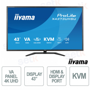 X4373UHSU-B2 43" 4K UHD VA Widescreen with USB Hub and HDMI/DisplayPort Connectivity for Advanced Multitasking - iiyama