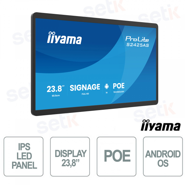 S2425AS-B1P 23,8" Full HD IPS Android PoE Wi-Fi LAN iiSignage² per Digital Signage e Retail - iiyama