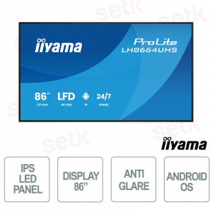 LH8664UHS-B3AG 86" 4K UHD, Android 14, IPS 500 cd/m², WiFi, 24/7, iiSignage² CMS Integrated - iiyama