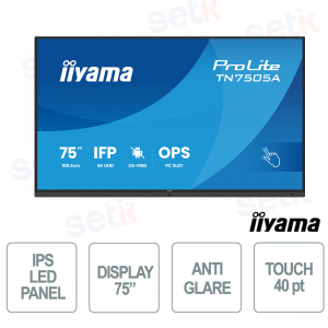 TN7505A-B1AG 75" 4K UHD Touch, OS-Free, 40 Touch Points, IPS 500 cd/m², Plug & Play for Meetings and Training - iiyama