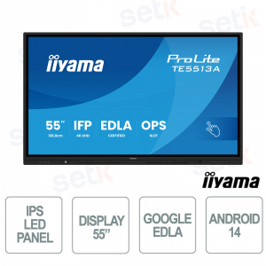 TE5513A-B2AG 55" 4K UHD, Google EDLA, Android 14, tactile 40 points, WiFi 6E pour l'école et le travail - iiyama
