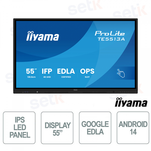 TE5513A-B2AG 55" 4K UHD, Google EDLA, Android 14, tactile 40 points, WiFi 6E pour l'école et le travail - iiyama