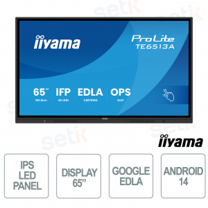 TE6513A-B2AG 65" 4K UHD, Google EDLA, Android 14, tactile 40 points, WiFi 6E pour les écoles et les entreprises - iiyama