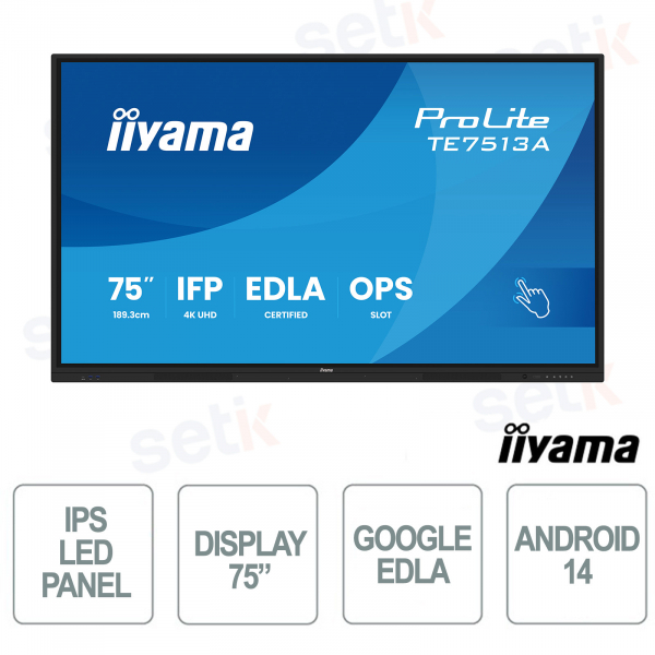 TE7513A-B2AG 75" 4K UHD, Google EDLA, Android 14, 40-point Touch, WiFi-6E for School and Business - iiyama