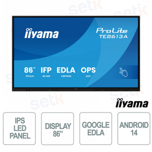 TE8613A-B2AG Téléviseur 86" 4K UHD, Google EDLA, Android 14, tactile 40 points, WiFi 6E pour l'école et le travail - iiyama