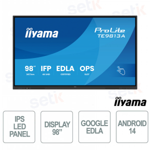 TE9813A-B2AG 98" 4K UHD, Google EDLA, Android 14, Touch 40 punti, WiFi-6E per scuola e aziende - iiyama