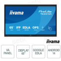 TE6515A-B2AG 65" 4K UHD, Google EDLA, Android 14, Touch 40 punti, WiFi-6E per scuola e aziende - iiyama